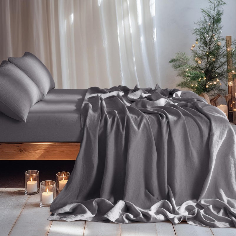LBRO2M 100% Linen Sheet Set 19"" Deep Pocket Full Size,Bed Sheets 4 Piece Sets,Solid Color Natural Flax Bed Sheets Soft Breathable Bedding, All Season (Full, Dark Grey) - Image 5